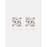 Princess Cut Zircon Four Prongs Silver Studs Earrings for Women